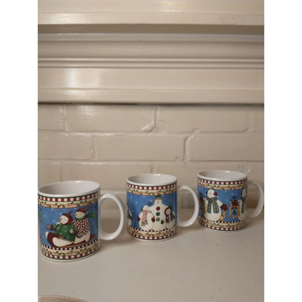 Jolly Snowmen Mugs Debbie Mumm Sakura  2000 Set Of 3